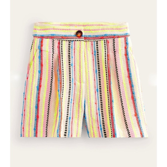 NWT!! BODEN Textured Stripe Shorts Neon Colorful Pockets Linen Pockets Size 8 - Picture 11 of 16